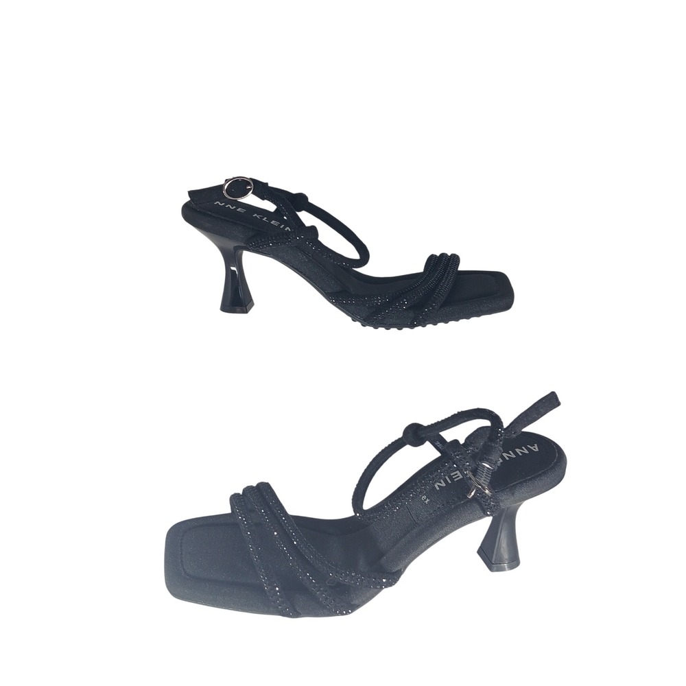 Anne Klein Judith Sandals 7M Black Sparkle Strappy Square Toe Spool Heel iFlex